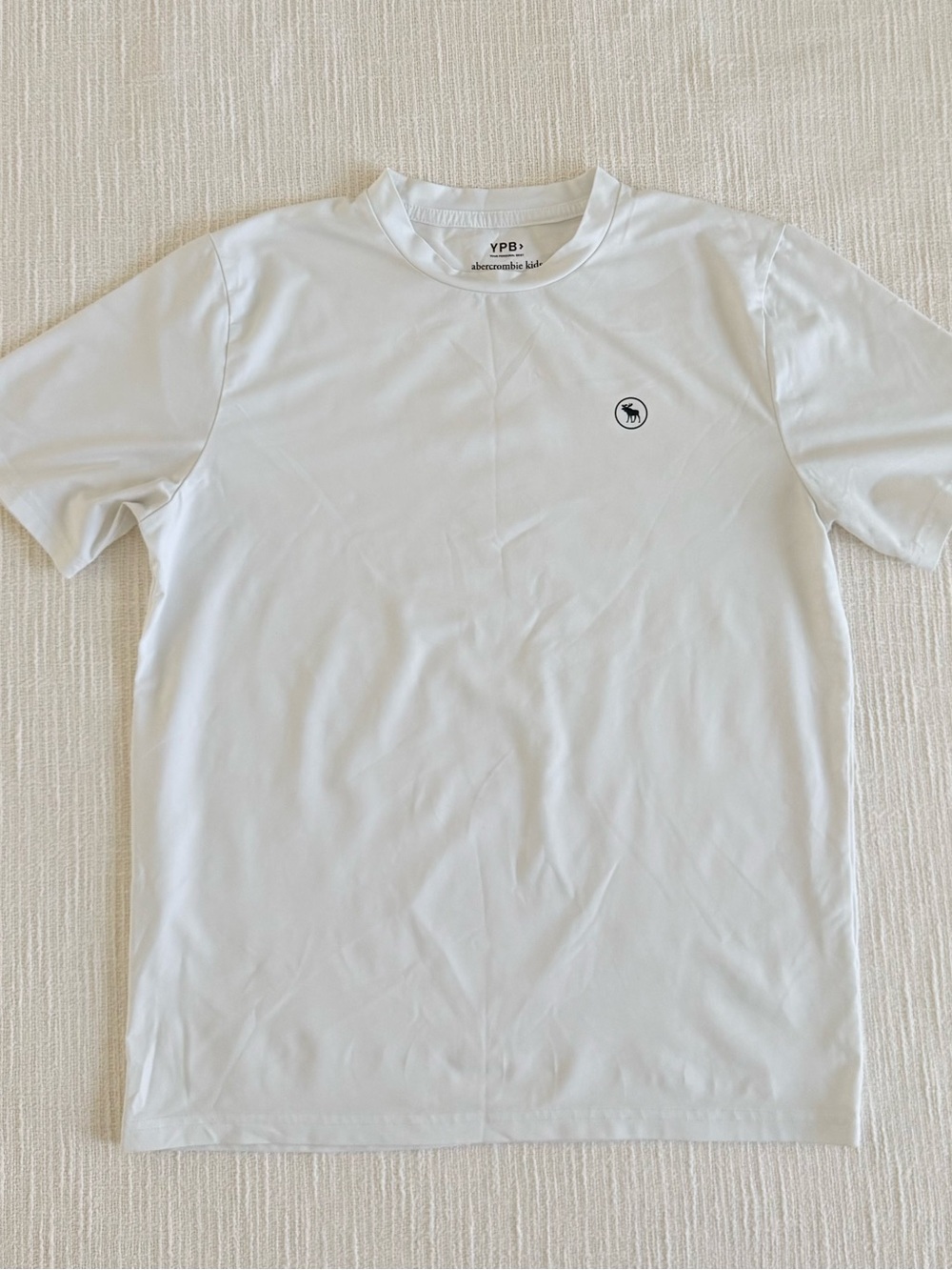 Abercrombie Kids Boys White Crew Tee with Small Black Logo